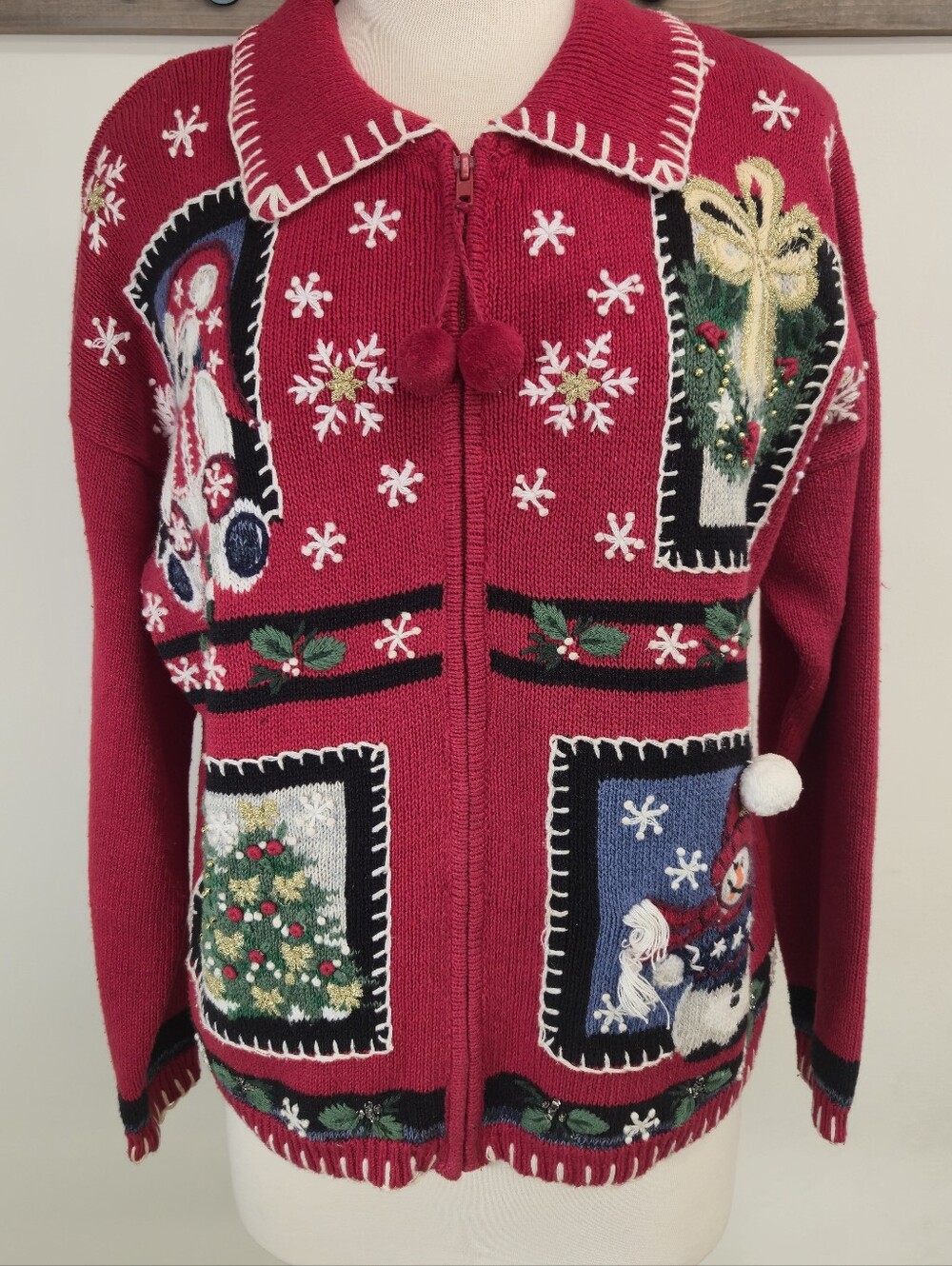 Tiara International Vintage Christmas Swester Size Large Full Zip